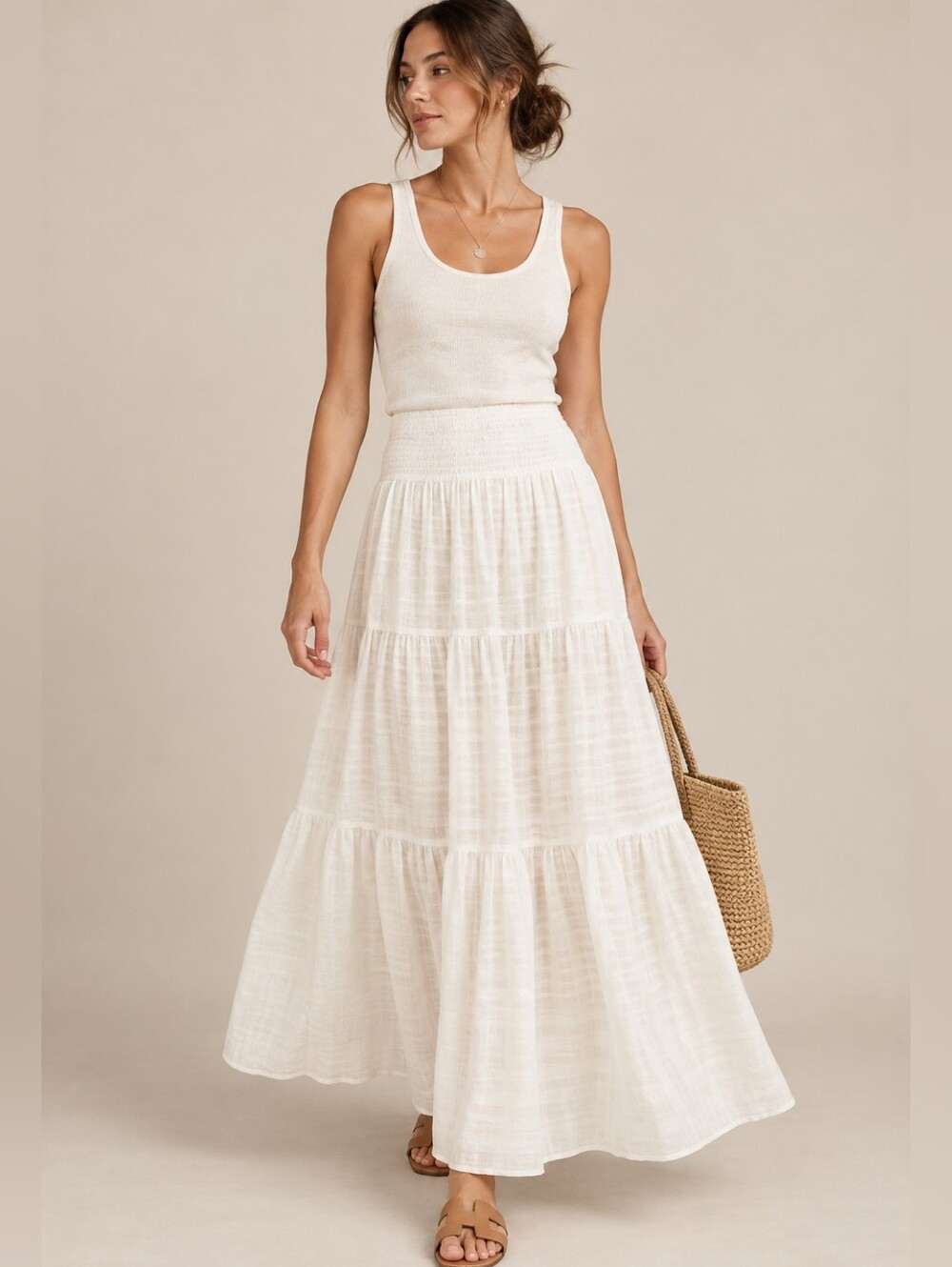 NWT J. McLaughlin Ophelia White Linen Blend Tiered Maxi Skirt Resort Wear Large